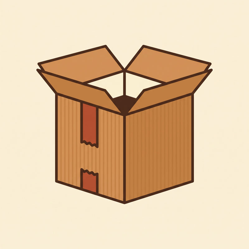 Cardboard shipping box sealed with packing tape – Deskperado
