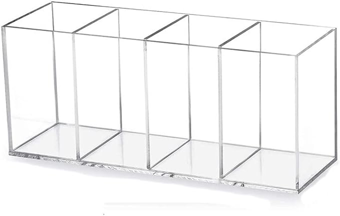 HSYMQ Acrylic Pen Holder 4 Compartments Clear Pencil Holder Organizer Makeup Brush Holder
