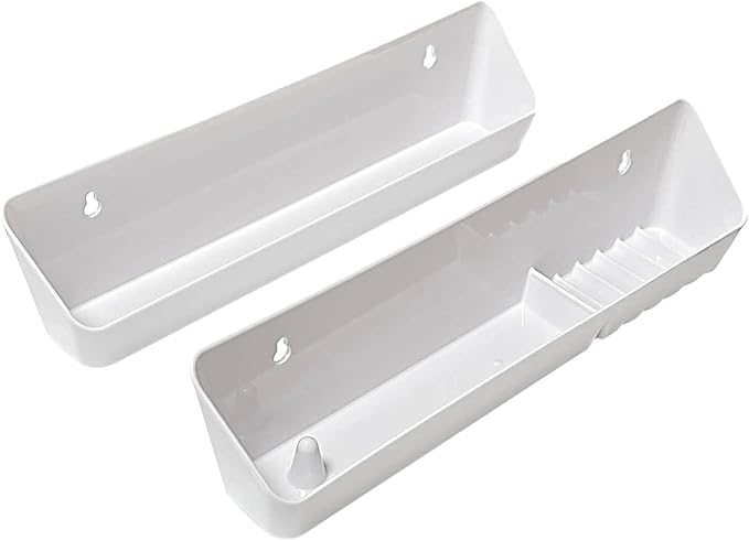 14“ Kitchen Sink Front Trays Tip Out Tray Set Polymer Plastic White – 1 Pair