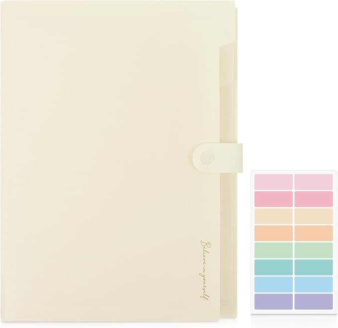 SKYDUE Expanding File Folder, Accordion File Organizer with 8 Pockets, Expandable Document Paper Receipt Holder for School Office Hospital, Letter/A4 Size Beige