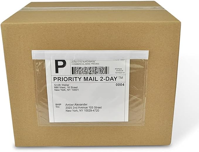 BEUYI Clear 7.5'' x 5.5'' Packing List Envelopes, Adhesive Shipping Label Pouches/Sleeves (50 Pack)