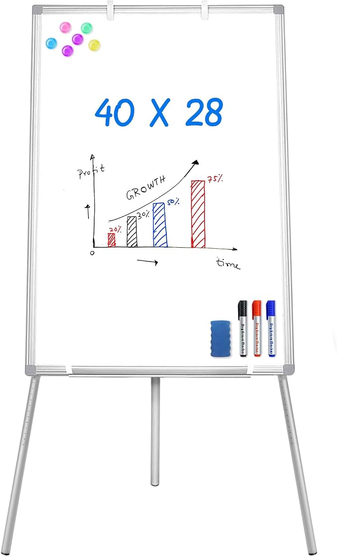 Maxtek Easel Whiteboard 40 x 28 in, Stand Tripod with Height Adjustable | Magnetic Dry Erase Surface, Flipchart Stand, Portable Tripod Easel for Office, Teaching, Home and Classroom