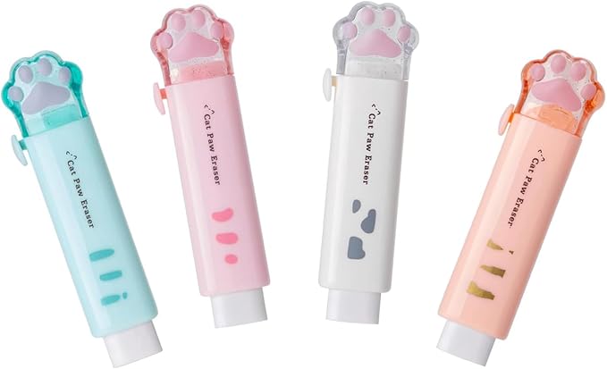 Retractable Pencil Eraser, 4PCS Push-Pull Traceless Rubber Eraser | Cute Shape, School, Home, Retractable, Easy Storage, Push-Pull, Traceless Rubber, Rounded Edge Design, Prolonged Use