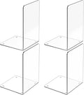 Acrylic Bookends 4 Pcs, Clear Book Ends for Shelves, Transparent Bookend Organizer, Book Holder Stand Decorative, Book Stoppers for Heavy Duty Books, CD, File, Video Games