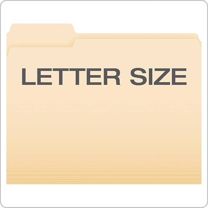 Pendaflex File Folders, 250-Pack, Letter Size, Manila, 1/3-Cut Tabs, Premium Paper Folders for File Cabinets, Home, Office & Classroom Document Organization, 3-Tab Letter File Folders