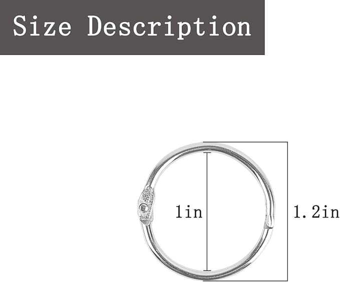 Loose Leaf Binder Office Book Rings 1-Inch（100 Pack）, with Metal Nickel Plated for Key,for Index Cards and School，Sliver