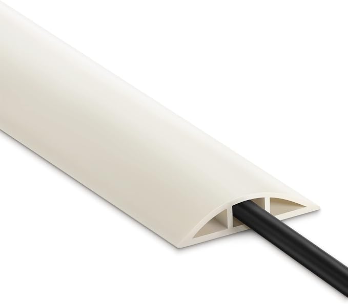 Floor Cable Cover 8FT Beige, Low Profile Wire Cover for Floor, Extension Cord Cover, Cord Cover Floor Protect Wires, Tough Cord Floor Cover, Floor Cable Management Cord Cavity: 0.47" (W) x 0.24" (H)