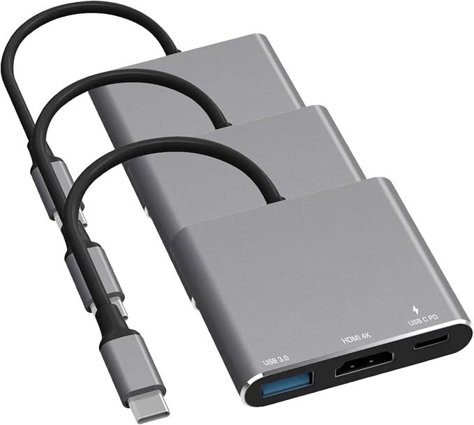 Battony Multiport AV Adapter with 4K HDTV Output USB 3.0 Port & USB-C Fasting Charging Port Compatible for MacBook Pro M1/16-20 Air M1/18-20 Ipad pro iMac and Other usbc Devices (Pack of 3)