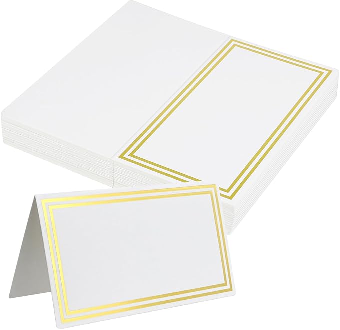 Premium Place Cards, Used for Table Decoration, Seat Cards with Double Gold Foil Border, 2x3.5-Inch Tent Cards - Perfect for Weddings, Tables, Dinner Parties(50 Pack)