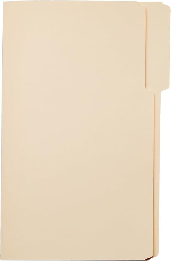 Amazon Basics Sturdy Manila File Folders, 1/3 Tabs in Assorted Positions for Filing and Easy Labeling, Legal Size, 8.5 x 14 inch, 100-Pack