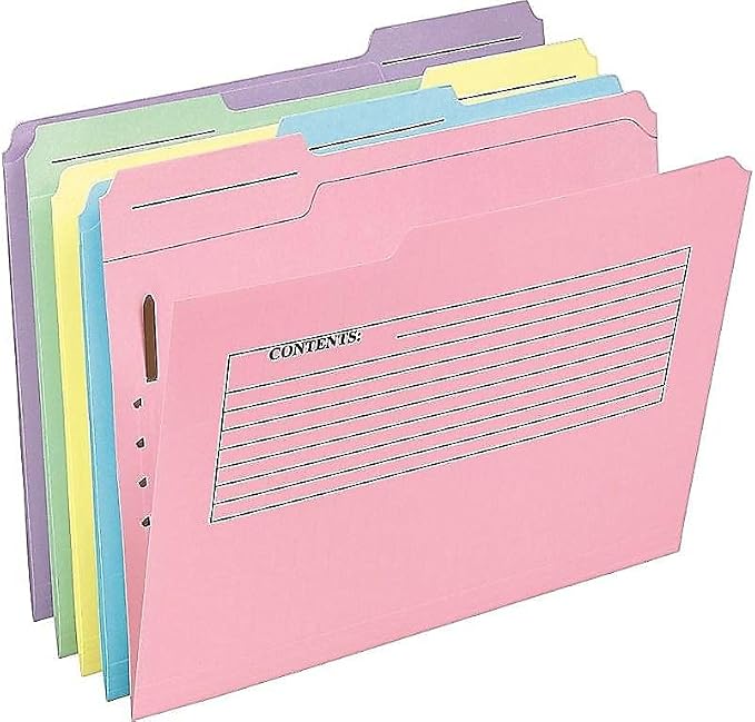 Pendaflex 45270 Printed Notes Folders with Fastener, 1/3 Cut Top Tab, Letter, Assorted (Pack of 30)