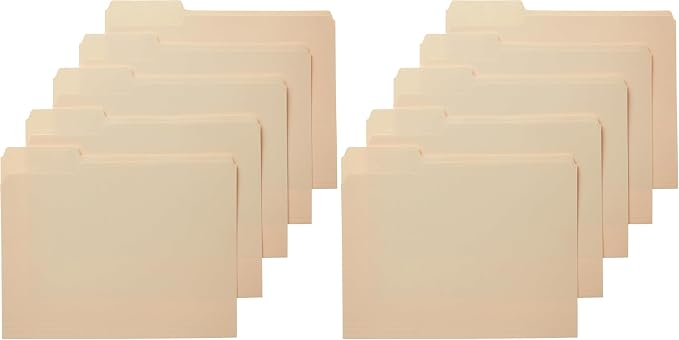 Amazon Basics Sturdy File Folders with Reinforced Tabs for Filing and Organization, 1/3-Cut Tab, Assorted Positions, Letter Size, 8.5x11 inches, Manila, 200-Pack