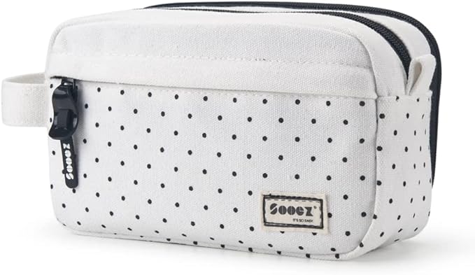 Sooez High Capacity Pencil Case,Durable Pencil Bag Pouch Organizer, Pen Case Portable Journaling Supplies with Easy Grip Handle & Loop, Asthetic Supply for Adults, Black & White