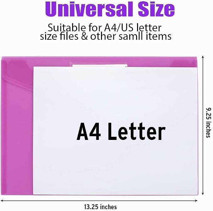 Sooez 24 Pack File Folders, Clear Poly Envelopes Plastic Folders, Folder for Documents Letter A4 Size with Label Pocket, Teacher School Office Supplies Organization Storage, Assorted Color
