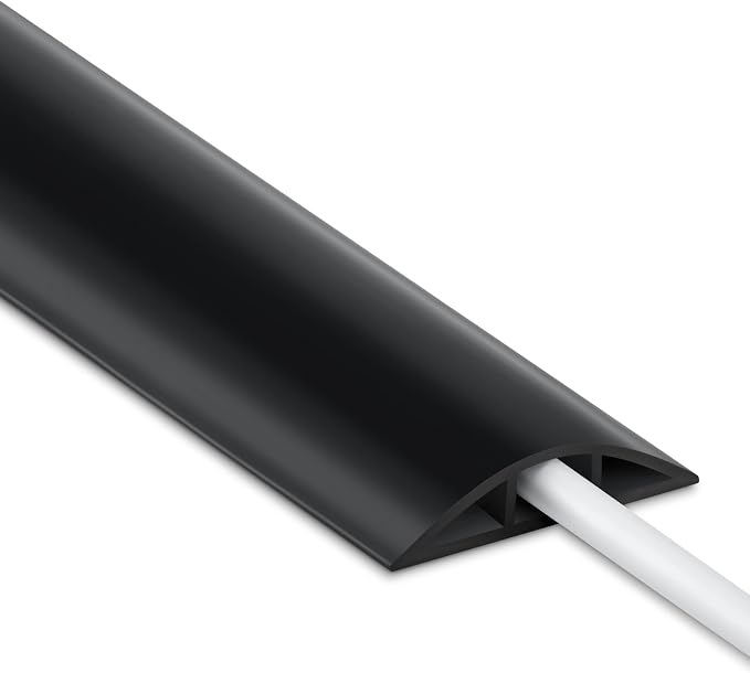 4FT Cord Cover Floor, Black Cord Hider Floor, Extension Cable Cover Power Cord Protector Floor, Cable Management Hide Cords on Floor- Soft PVC Wire Covers - Cord Cavity: 0.47" (W) x 0.24" (H)