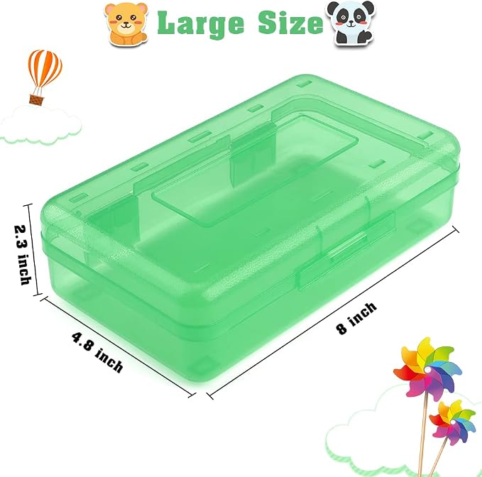 Pencil Box, Large Capacity Clear Pencil Case, 1 Pack Hard Pencil Case, Clear Crayon Box with Snap-tight Lid Stackable Design, Plastic Storage Box for Office Supplies, Green