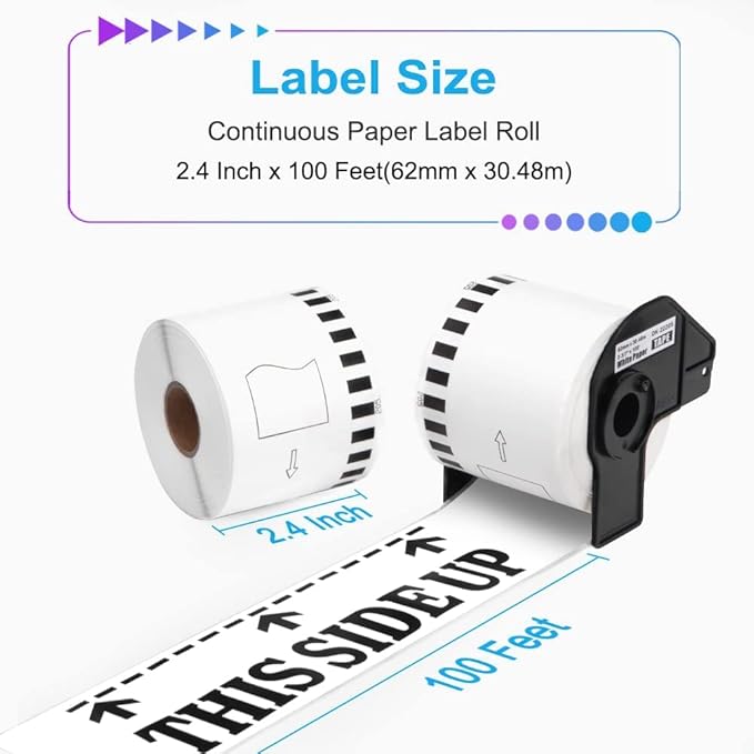 20 Rolls DK-2205 Compatible with Brother DK2205 (2.4 in X 100 Ft) Continuous Length Label Use with QL-800 QL 600 810W 820nwb Printer - 20 White Paper Rolls + 2 Frame
