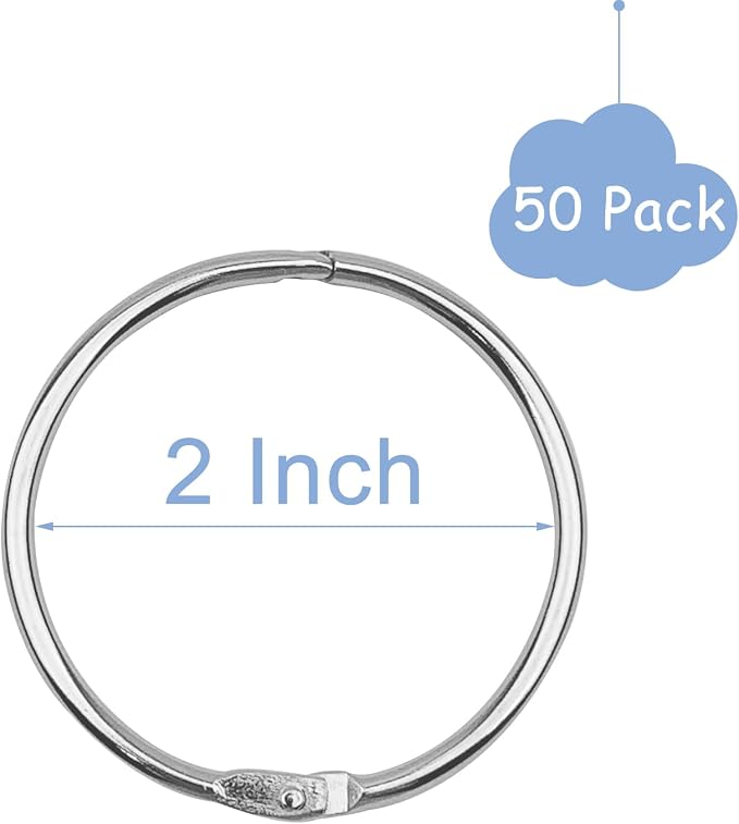 KTOJOY 2 Inch (50 Pack) Nickel Plated Steel Binder Rings, Silver, for School, Home, or Office