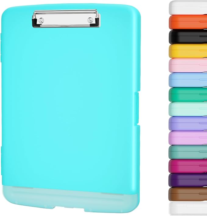 Piasoenc Clipboard with Storage, 8.5 x 11 Organization Box with Pen Holder and A4 Legal Paper Folder, Heavy Duty Plastic, Folio & Side-Opening, Low Profile Clip for Nurses, Teachers, Peacock Green