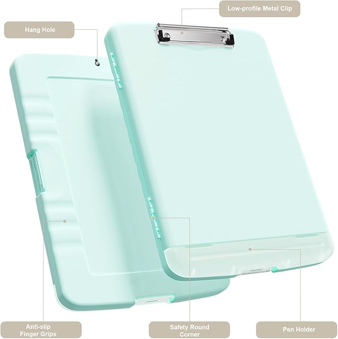 Piasoenc Clipboard with Storage, 8.5 x 11 Organization Box with Pen Holder and A4 Legal Paper Folder, Folio & Side-Opening, Low Profile Clip,for Nurses,Teachers, Size 14 x 9.6 x 1.2 in, Blue