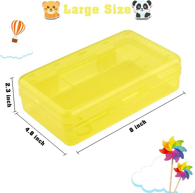 Pencil Box, Large Capacity Clear Pencil Case, 1 Pack Hard Pencil Case, Clear Crayon Box with Snap-tight Lid Stackable Design, Plastic Storage Box for Office Supplies, Yellow