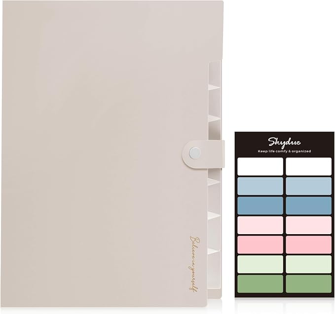 SKYDUE Expanding File Organizer with 8 Pockets, Accordion File Folders with Labels, Portable Document Paper Bill Receipt Organizer, Home College School Office Supplies, Letter Size,Milk Tea Brow