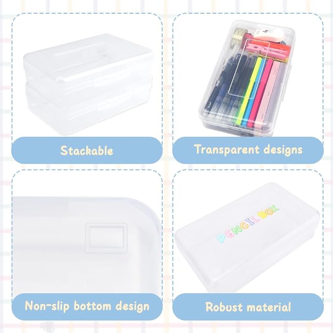 Clear Large Plastic Pencil Case Organizer - Hard Case for Girls, Big 3 Pack