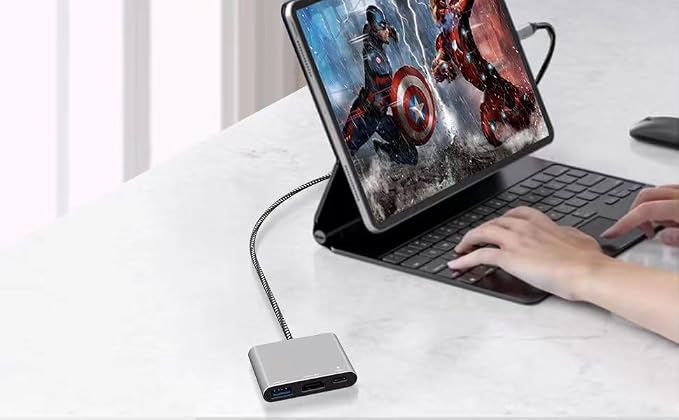 Battony USB C Multiport AV Adapter with 4K HDTV Output USB 3.0 Port, 50cm Braided Cable & USB-C Fasting Charging Port,Compatible for MacBook Pro Air M1 M2 Pad Pro iMac and Other Type C Devices