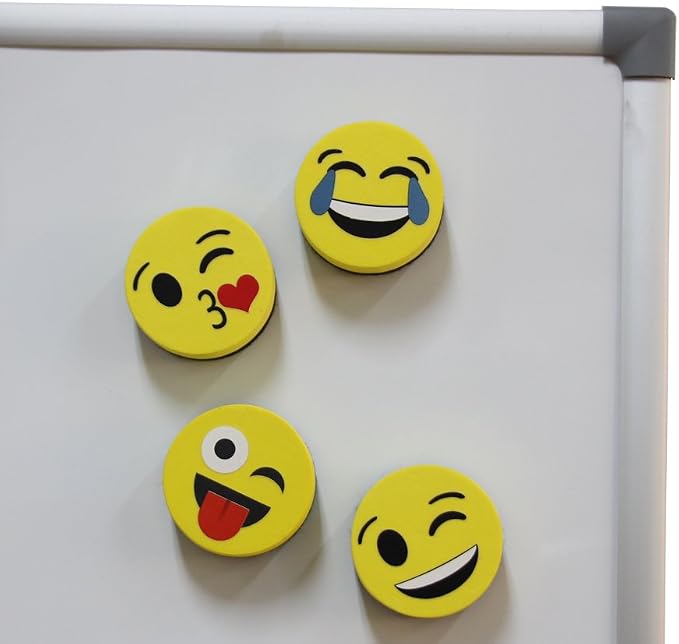 VIZ-PRO Magnetic Smiley Face Circular Whiteboard Eraser / 4 Pack of 2" Dry Erase Erasers