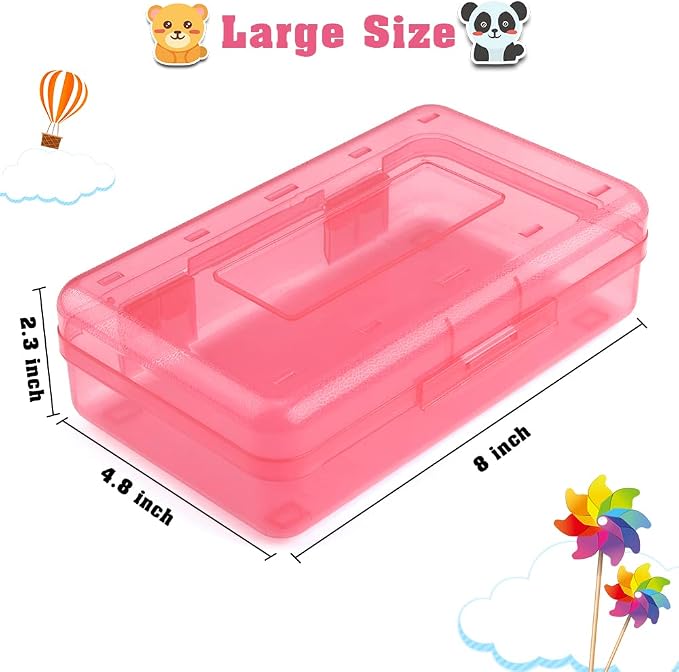 Pencil Case, Pencil Box, Crayon Box, Clear Pencil Case, 2 Pack Plastic Pencil Case, Clear Pencil Boxes with Snap-tight Lid Stackable Design, Plastic Storage Box for School Office Supplies, Pink+Green