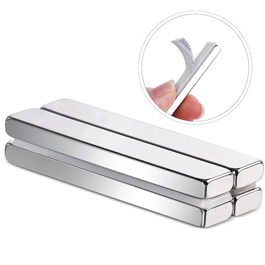 MIKEDE Strong Neodymium Magnets with Adhensive Backing 60x10x5 mm 12 Pcs | Super Strong Magnets Bar, Heavy Duty Metal Powerful Silver Rectangular Magnet for Craft, Whiteboard, Garage, Kitchen, DIY