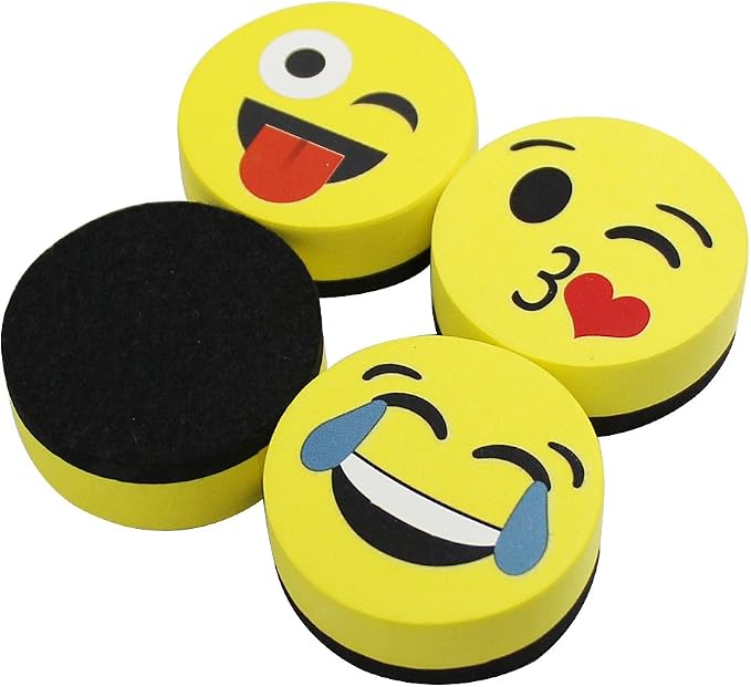 VIZ-PRO Magnetic Smiley Face Circular Whiteboard Eraser / 4 Pack of 2" Dry Erase Erasers