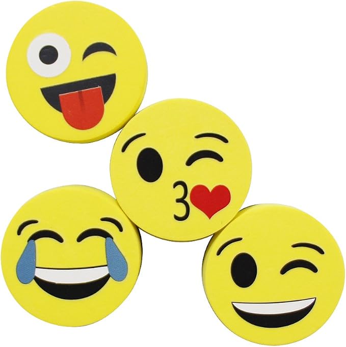 VIZ-PRO Magnetic Smiley Face Circular Whiteboard Eraser / 4 Pack of 2" Dry Erase Erasers