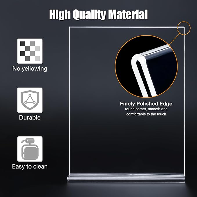 xydstay 6pack Acrylic Sign Holder 5.5 X 8.5, Vertical T Shape Clear Plastic Sign Holder, Menu Holder,Table Display Stand for Restaurant, Office, School, Store and Home Use
