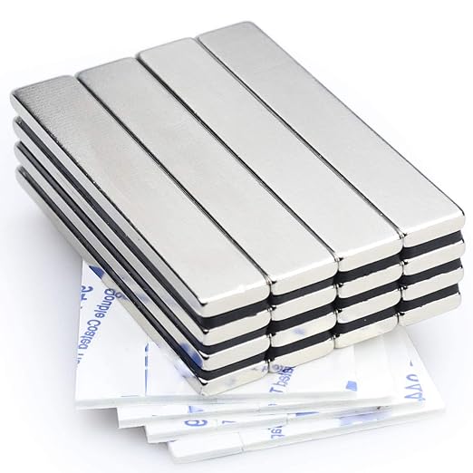 MIKEDE Strong Neodymium Magnets with Adhensive Backing 60x10x3 mm 16 Pcs | Super Strong Magnets Bar, Heavy Duty Metal Powerful Silver Rectangular Magnet for Craft, Whiteboard, Garage, Kitchen, DIY