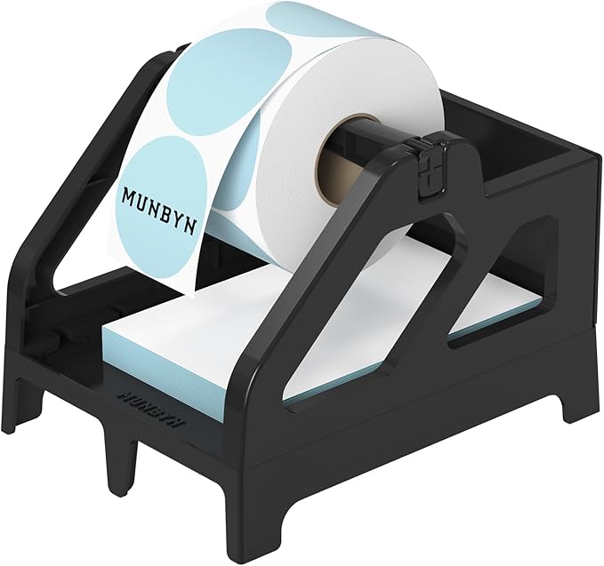 MUNBYN Label Holder for Rolls and Fan-Fold Labels, Black | Thermal Sticker Roll Holder, For Desktop Thermal Printer, Shipping Supplies Industrial Paper