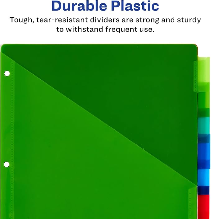 Avery Insertable Plastic Dividers for 3 Ring Binders,8 Tabs per Set,Big Tabs,Two Pockets,Multicolor Binder Dividers,Works with Sheet Protectors (11903),(Pack of 2)