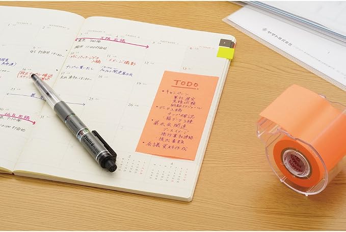 Yamato Memoc Roll Tape, Self-Stick Memo Paper Tape, with Tape Dispenser, 50mm x 10m, Orange, 1 ea. (RK-50CH-OR)