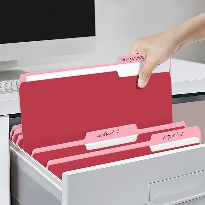 SUNEE File Folders, 36 Pack Manilla Folders 8.5 x 11, Colored File Folders Home Office School Supplies for Documents Files Paper, Red Colors