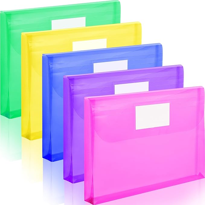 Forvencer Binder Pocket, 4X Regular Capacity, 5 Pack Super Heavyweight Plastic Folders with Tight Closure, Folders with Pockets Side Loading, Binder Organizer, Binder Dividers, Letter Size, Extended