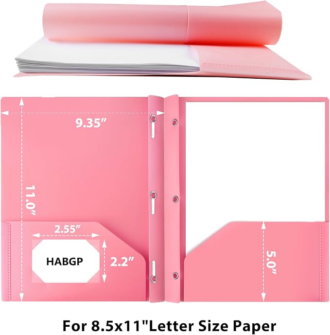 HABGP Two Pocket Folder with Prongs (15 Pack, Pastel Colors), Plastic Folders with Pockets and Business Card Holder, Folders with Pocket Fit Letter Size, Organizing Papers in School, Office & Business
