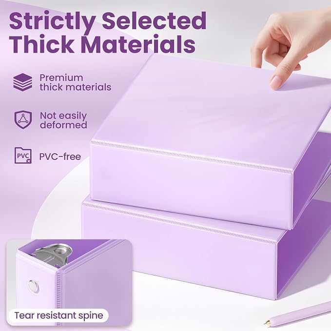 SUNEE 3 Ring Binder 3 Inch 4 Pack, 3" Clear View Binder Three Ring PVC-Free (Fit 8.5x11 Inches) for School or Office Supplies, Purple