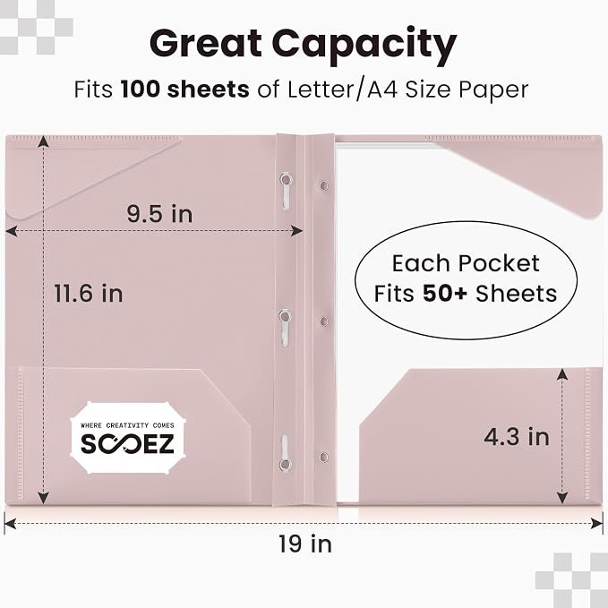 Sooez Folders with Pockets and Prong, 6 Pack, Green Colors, File Folders with Prongs, 2 Pocket Folders Bulk, Plastic Folder for School College Supplies, Aesthetic Nursing Cute School Supplies