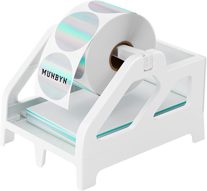 MUNBYN Label Holder for Rolls and Fan-Fold Labels, White | Thermal Sticker Roll Holder, For Desktop Thermal Printer, Shipping Supplies Industrial Paper