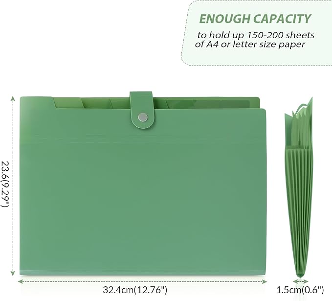 SKYDUE Expanding File Folder, Accordion File Organizer with 8 Pockets, Expandable Document Paper Receipt Holder for School Office Hospital, Letter/A4 Size Olive Green