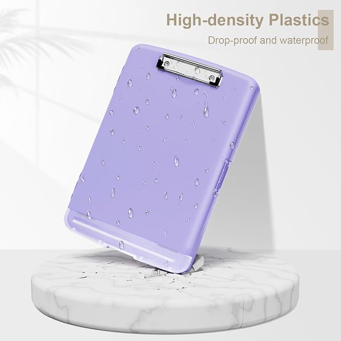 Piasoenc Clipboard with Storage, 8.5 x 11 Organization Box with Pen Holder and A4 Legal Paper Folder, Folio & Side-Opening, Low Profile Clip,for Nurses,Teachers, Size 14 x 9.6 x 1.2 in, Purple