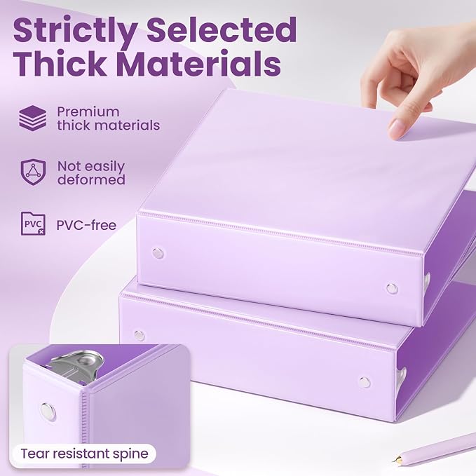 SUNEE 3 Ring Binders 2 Inch 4 Pack, Clear View Binder Three Ring PVC-Free (Fit 8.5x11 Inches) for School or Office Supplies, Purple