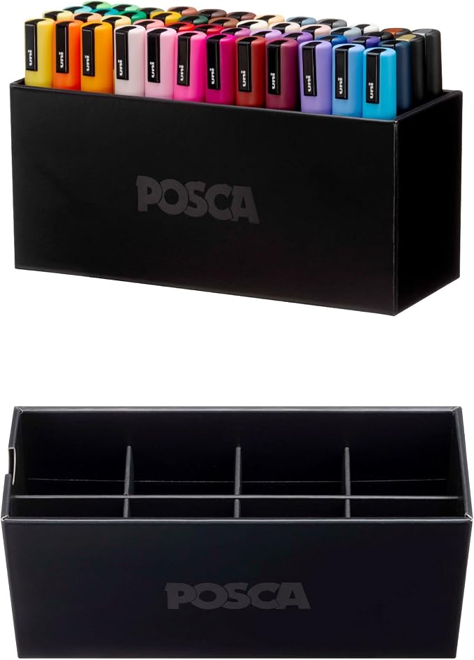POSCA PC-5M Water-Based Paint Markers, Medium Point (1.8-2.5mm), Assorted Colors, 48 Pack with Display Caddy