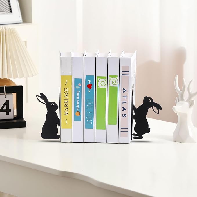 Geelin Bunny Metal Bookends Set of 2 Styles Easter Cute Rabbit Book Ends for Bookshelf Decor Organizer for Home Office Desk Gift for Rabbit Lovers Readers Teachers Friends Easter