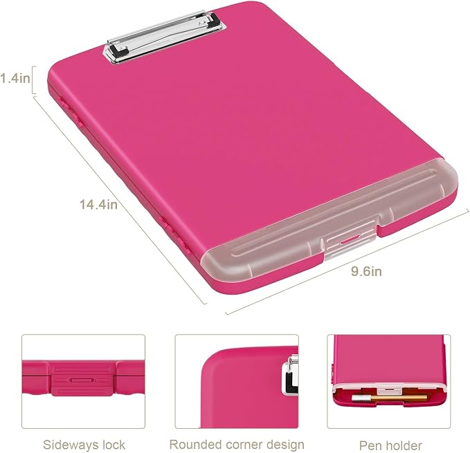 Piasoenc Clipboard with Storage, 8.5 x 11 Organization Box with Pen Holder and A4 Legal Paper Folder, Folio & Side-Opening, Low Profile Clip,for Nurses,Teachers, Size 14 x 9.6 x 1.2 in, Red